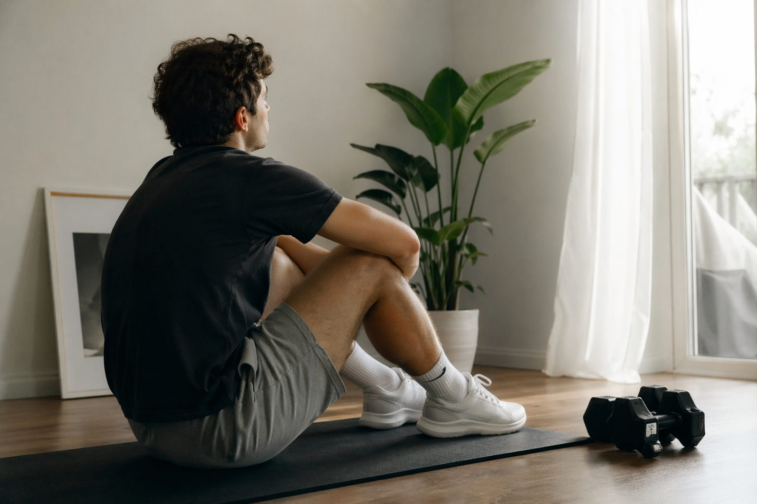Donna che si allena a casa con workout per principianti